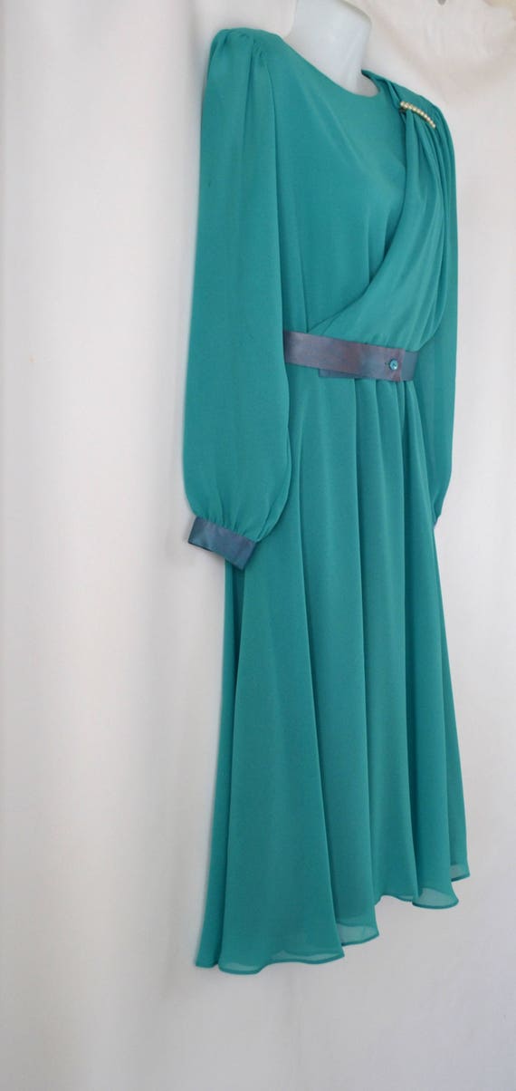 1970s Teal Sheer Poly Chiffon Dress by Ursula of … - image 5
