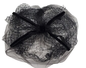 1950s Black Velvet Bow Birdcage Hat/fascinator, Rockabilly  display picture 1