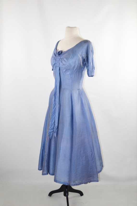 1950s Iridescent Blue Fit and Flare, Circle Skirt… - image 3