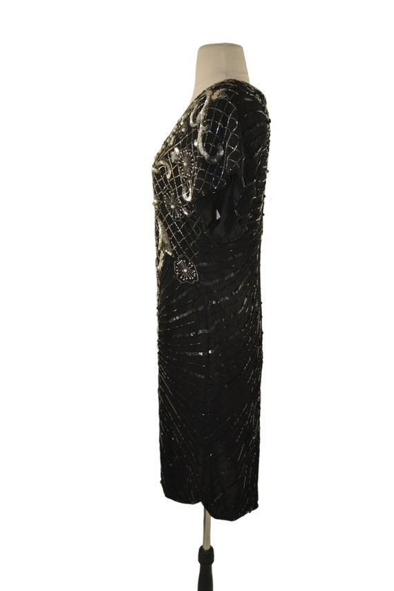 1980s Black and Silver Silk Bead and Sequin Dress… - image 6