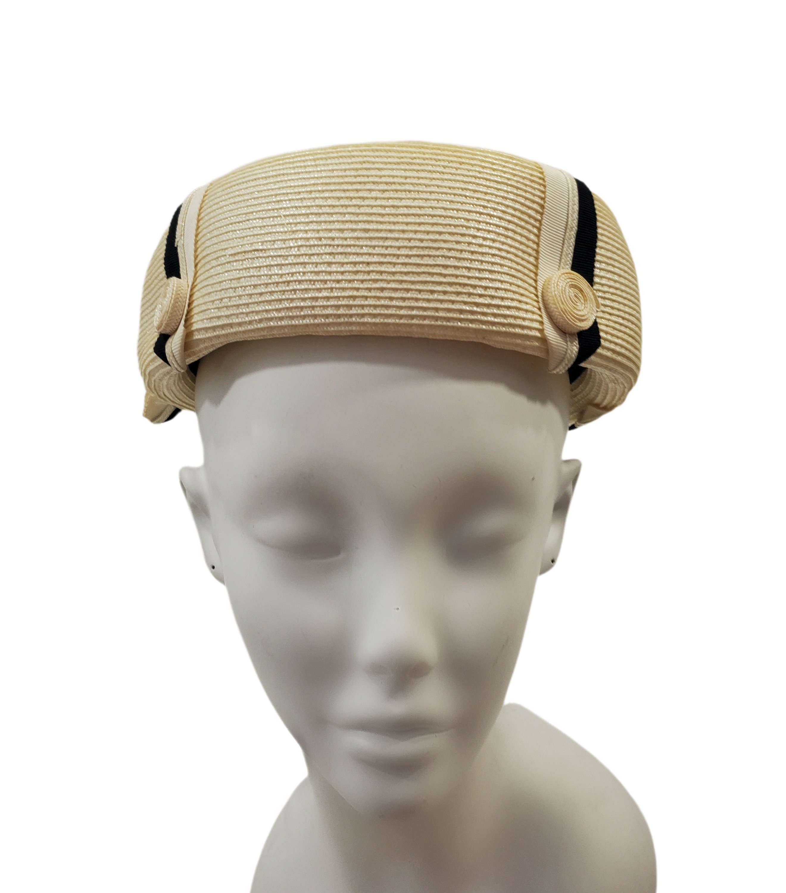 Vintage Mr. Martin Cream Raffia Pillbox Hat With Grosgrain Ribbon The cutest ever pillbox with raffia flowers $395 This was a  main image 3