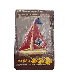 1970s NOS Red, Blue and Gold Sail Boat Patch/Applique by Three Fish Inc