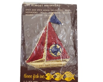 1970s NOS Red, Blue and Gold Sail Boat Patch/Applique by Three Fish Inc