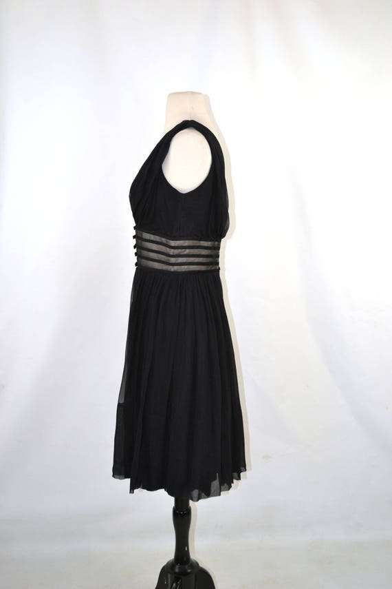 1950s/1960s Black Sleeveless Chiffon Dress by Car… - image 4