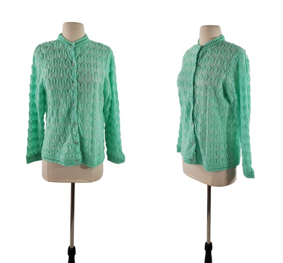 1960s/1970s Mint Green Button Up Cardigan Sweater… - image 1