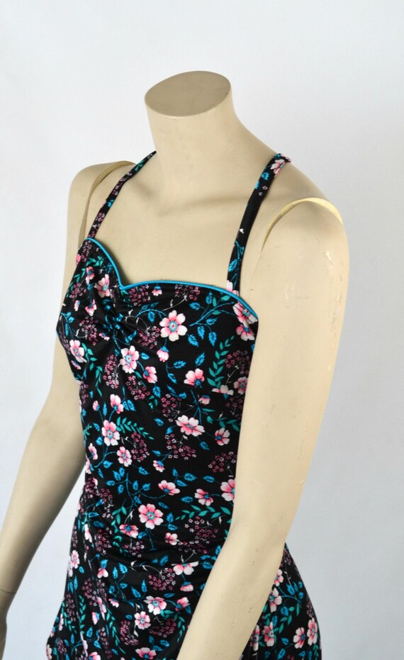 1980s Black Floral One Piece Swimsuit by Mainstre… - image 3
