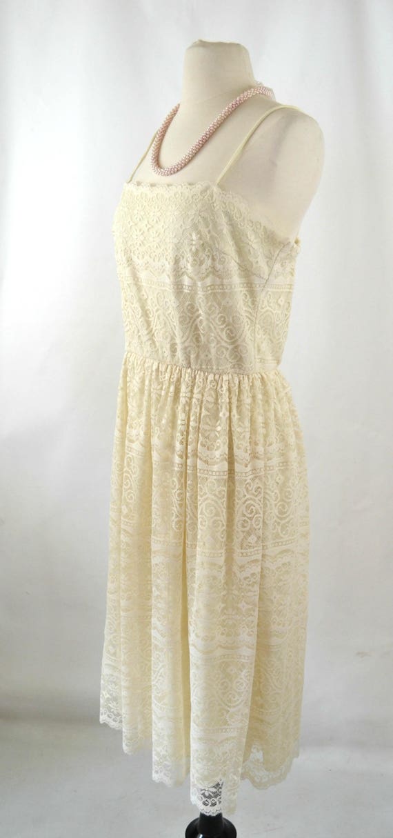 1970s Ivory Lace Overlay Spaghetti Strap Sundress… - image 3