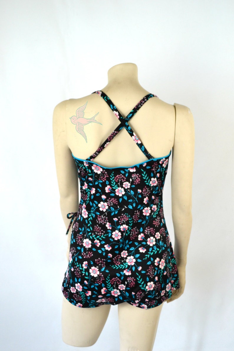 1980s Black Floral One Piece Swimsuit by Mainstream, Bathing Suit image 5