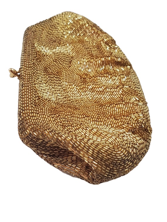 1960s Gold Tone Tube Bead Evening Bag - image 5