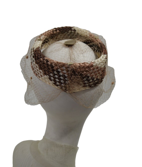 1960s Tri-Colored Raffia Fascinator/Birdcage Halo… - image 3