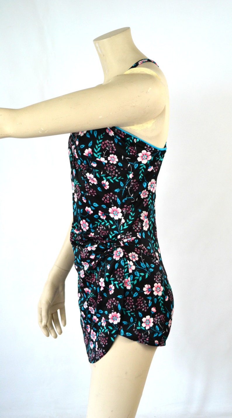 1980s Black Floral One Piece Swimsuit by Mainstream, Bathing Suit image 4