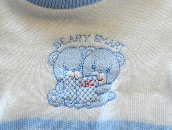 Vintage Infant White and Blue Striped Beary Smart… - image 5