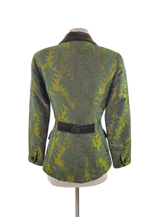 Vintage Green Leaf Brocade Fitted Blazer by Party… - image 5