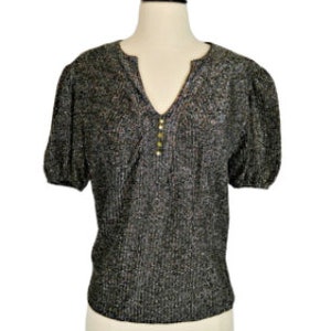 1960s Black and Silver Metallic Lurex Blouse, Sparkly Top, Formal Top