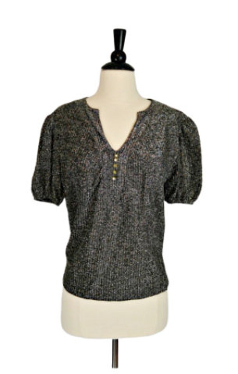 1960s Black and Silver Metallic Lurex Blouse, Sparkly Top, Formal Top image 2