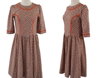 1960s Orange and Brown Novelty Bicycle Print Dress
