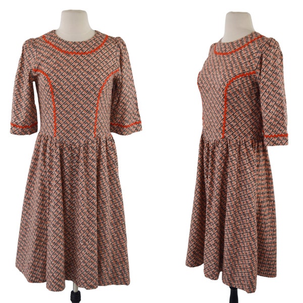 1960s Orange and Brown Novelty Bicycle Print Dress