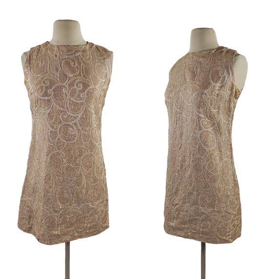 1960s Gold and Cream Metallic Brocade Mini Dress - image 1