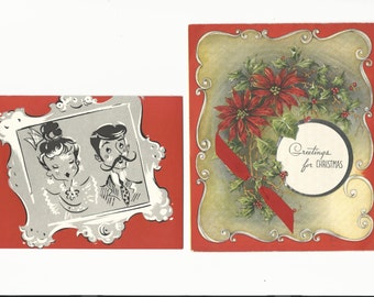 Biglietti d'auguri di Natale vintage, set di 2, biglietti di auguri, effimeri, scrapbooking