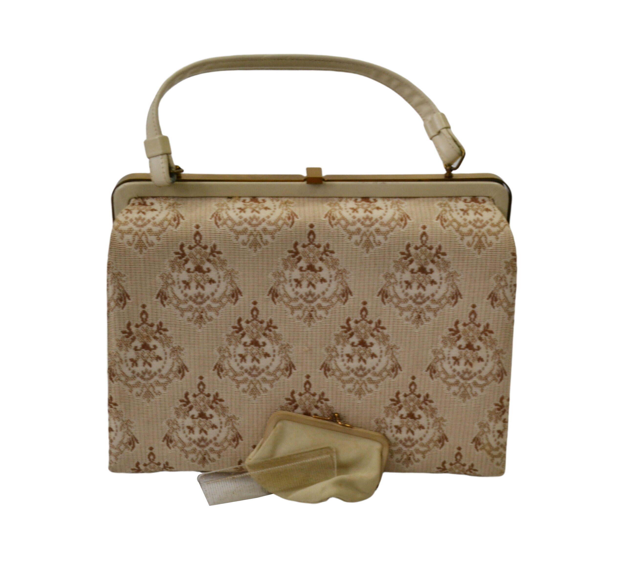 1960s White and Gold Box Handbag by Delill Make up Bag 