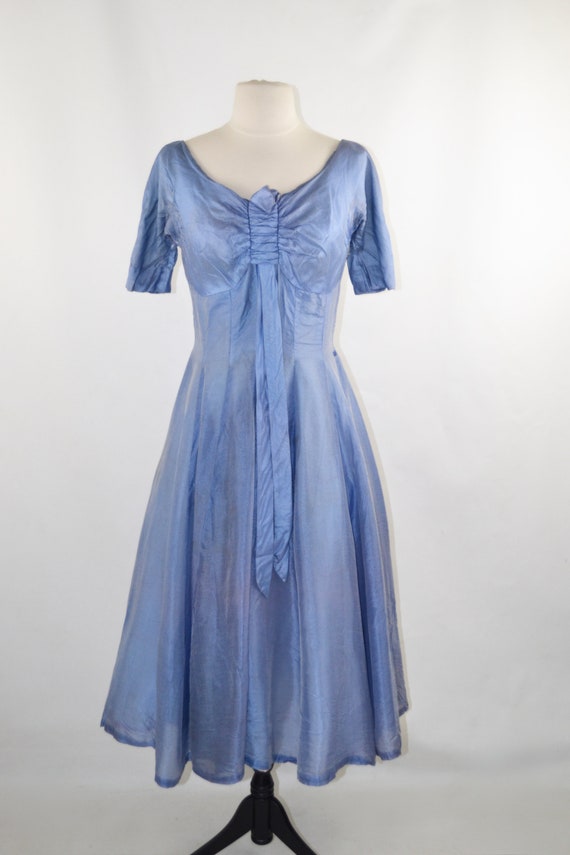 1950s Iridescent Blue Fit and Flare, Circle Skirt… - image 2