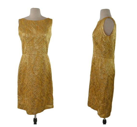 1960s Gold Damask Lame Sleeveless Dress - image 1