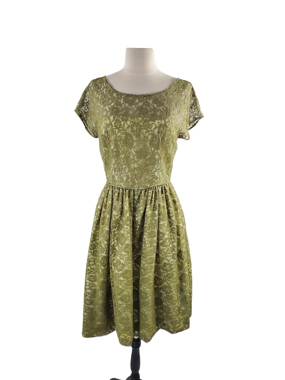 1950s Green Lace Overlay Party Dress, Lace Overla… - image 2