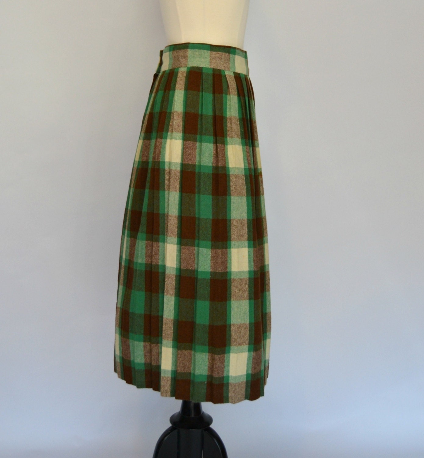 1950s Green and Brown Plaid Wool A-line Knee Length Pleated - Etsy