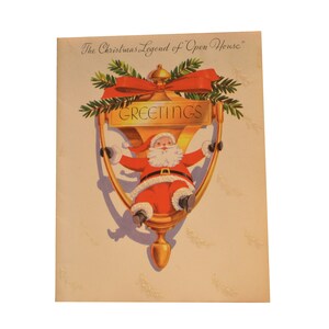 Vintage ongebruikte kerstlegende van "Open House" Santa-kerstkaart van Rust Craft