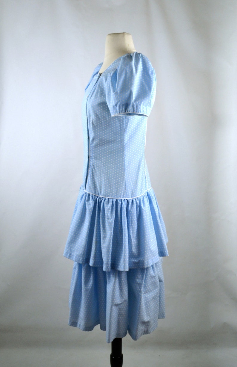 1980s Light Blue and White Polka Dot Dress by Go Vicki Square - Etsy