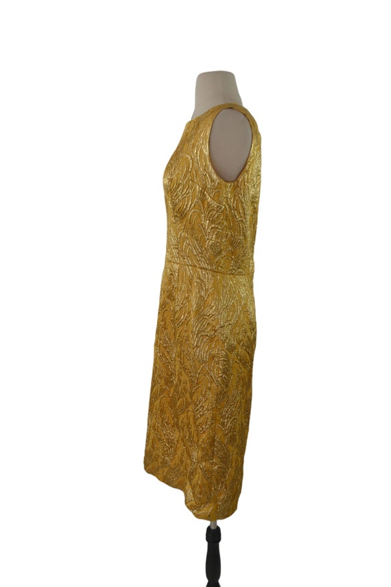 1960s Gold Damask Lame Sleeveless Dress - image 5