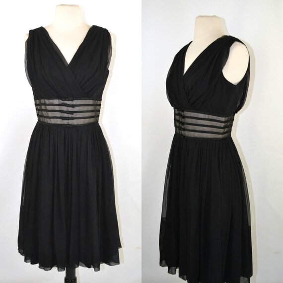 1950s/1960s Black Sleeveless Chiffon Dress by Caro