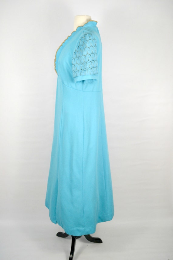 1970s Sky Blue with Gold Trim Maxi Dress, Party, … - image 4