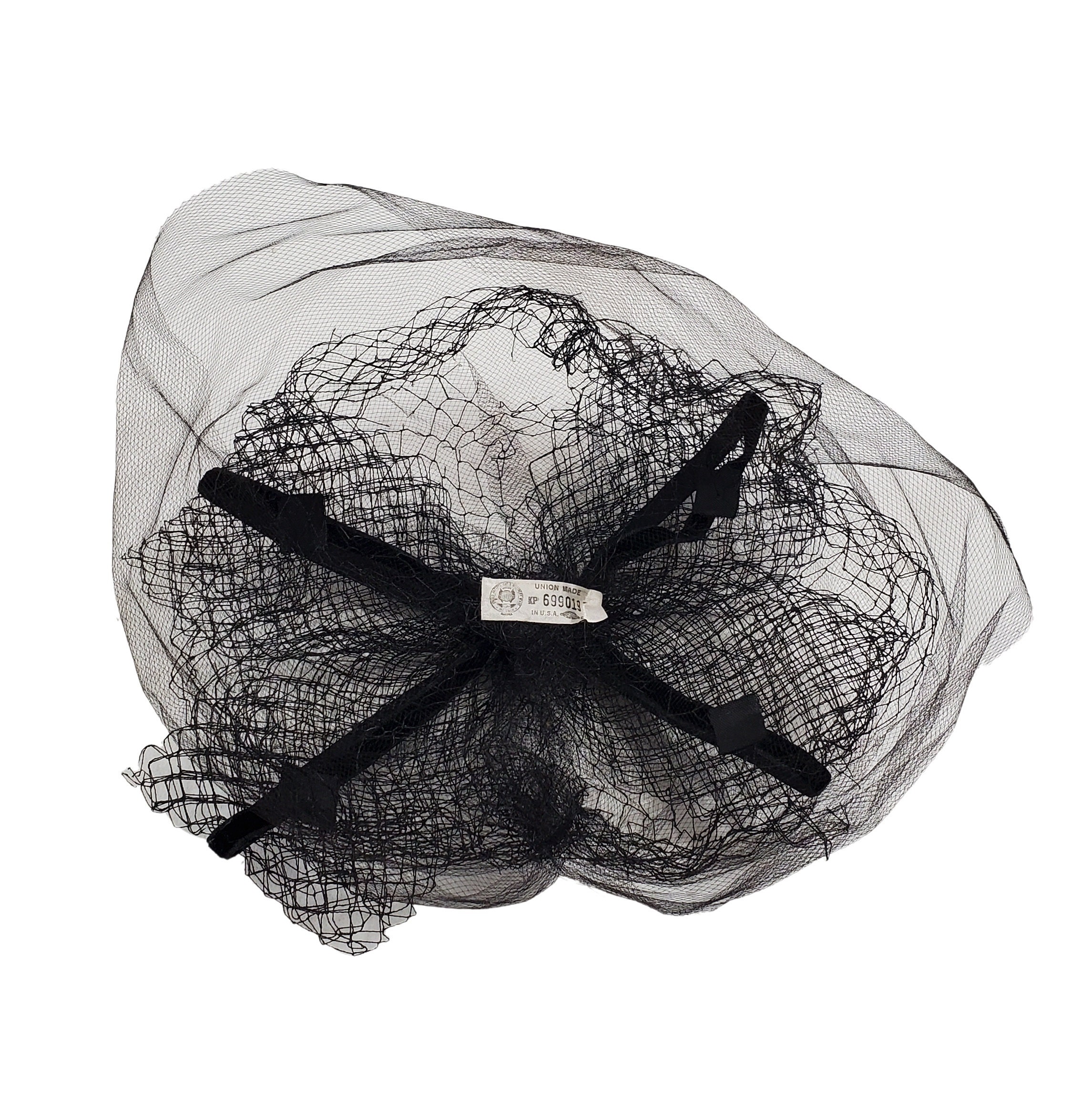 1950s vintage black veil hat rhinestones velvet bow rockabilly fascinator Vintage 1950 main image 4