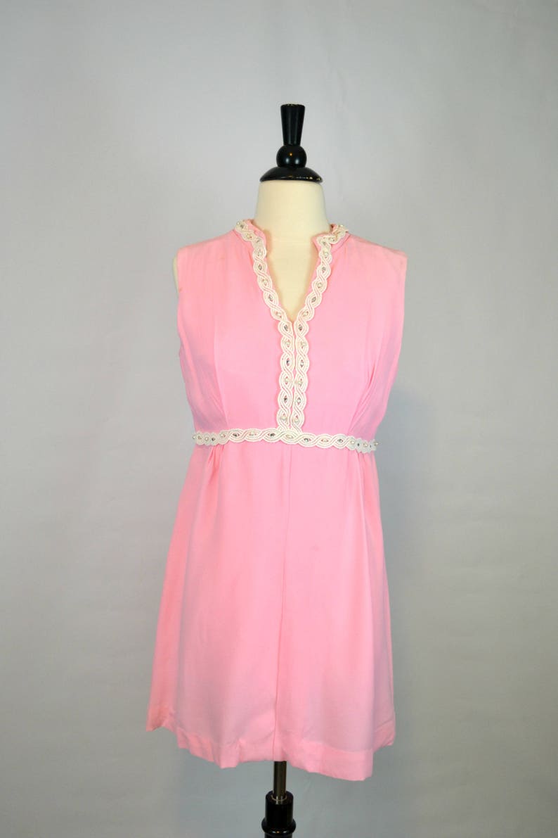 1970s Bubblegum Pink White Accent Sleeveless Mini Dress - Etsy