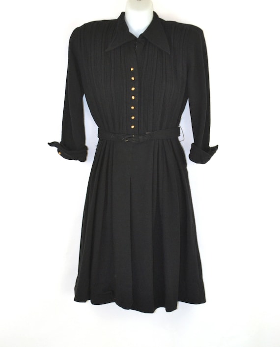 1950s Black Three Quarter Sleeve Shirtwaist Cockt… - image 1