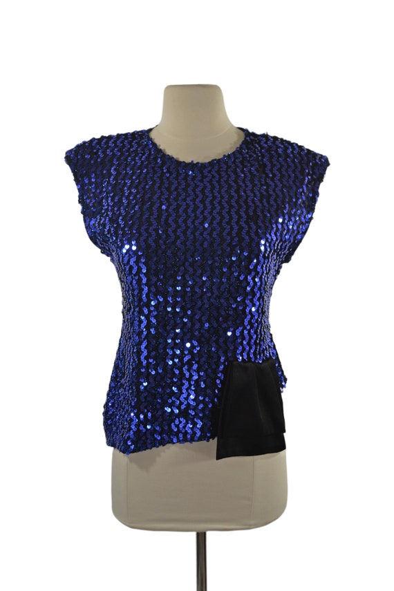 1980s Blue Sequin Sleeveless Blouse by Glenrob - image 2