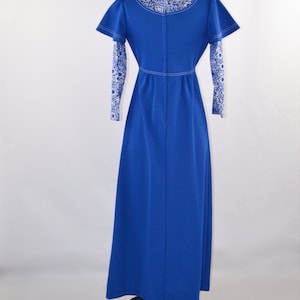 1970s Cerulean Blue and White Long Sleeve Maxi Dress, Full Length image 6