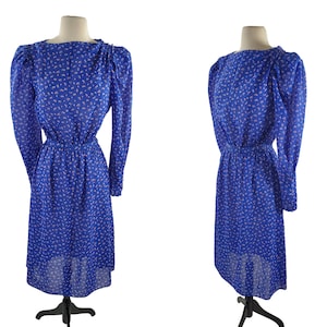 1980s Sheer Blue Floral Dress by Charliee Allison for Eljay