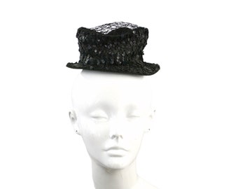 Vintage Black Sequin and Netted Mini Top Hat by Evelynvaron Model