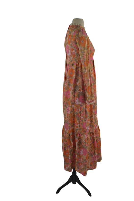 1970s Orange and Pink Stylized Floral Maxi Dress,… - image 6