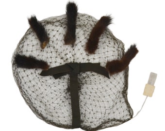 1950s Vintage Mink Fur Birdcage Veil Hat, Brown Fascinator  display picture 3