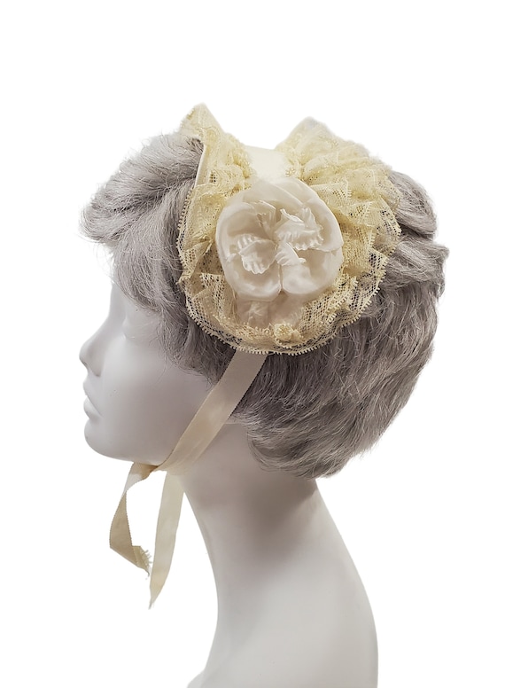 Vintage Cream Toddler/Child Lace and Floral Bonnet