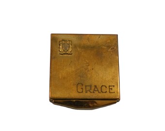 Vintage Gold Tone Makeup Compact, Monogrammed with GRACE