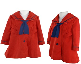 1960s/1970s Toddler Girls Red and Blue Sailor Jacket, Size 2T