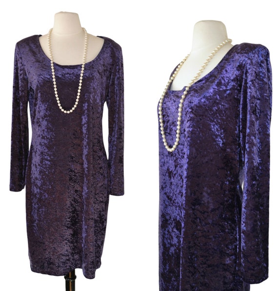 1980s Deep Purple Crushed Velvet Dress by Molly M… - image 1