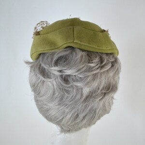 1950s Sage Green Imported Velour Fascinator/Cocktail Hat by Lisette Hochschild Kohn and Co image 3