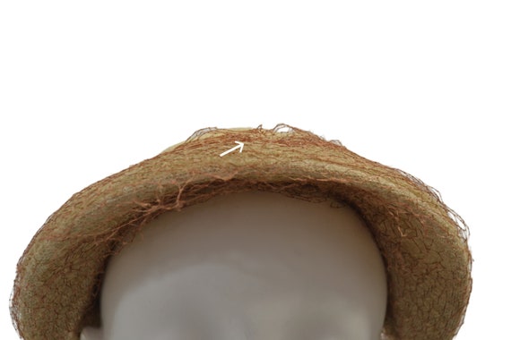 1960s Tan and Beige Cartwheel Tilt Hat, Size 6 7/8 - image 6