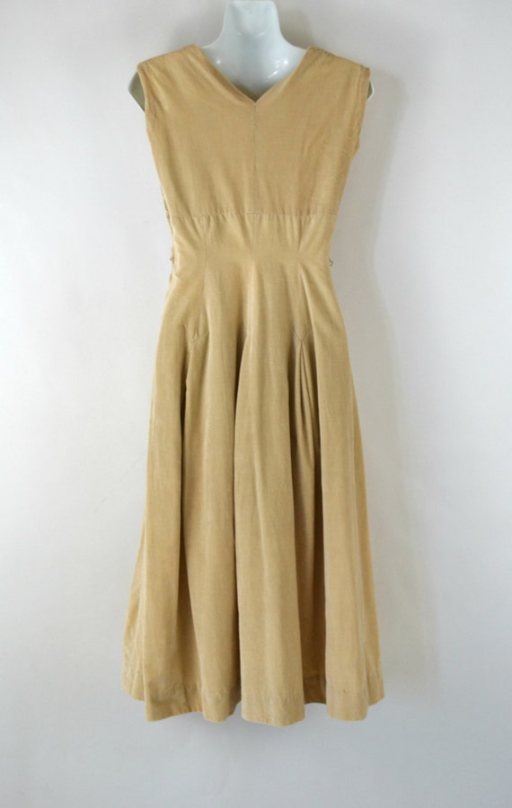1950s TanBeige Sleeveless Dress. XSmall, Pleated Skirt, Pin Up, Rockabilly 1950s TanBeige Sleeveless Dress. XSmall, Pleated Skirt, Pin Up, Rockabilly