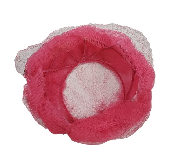 1960s Raspberry Pink Netting and Flower Fascinato… - image 6